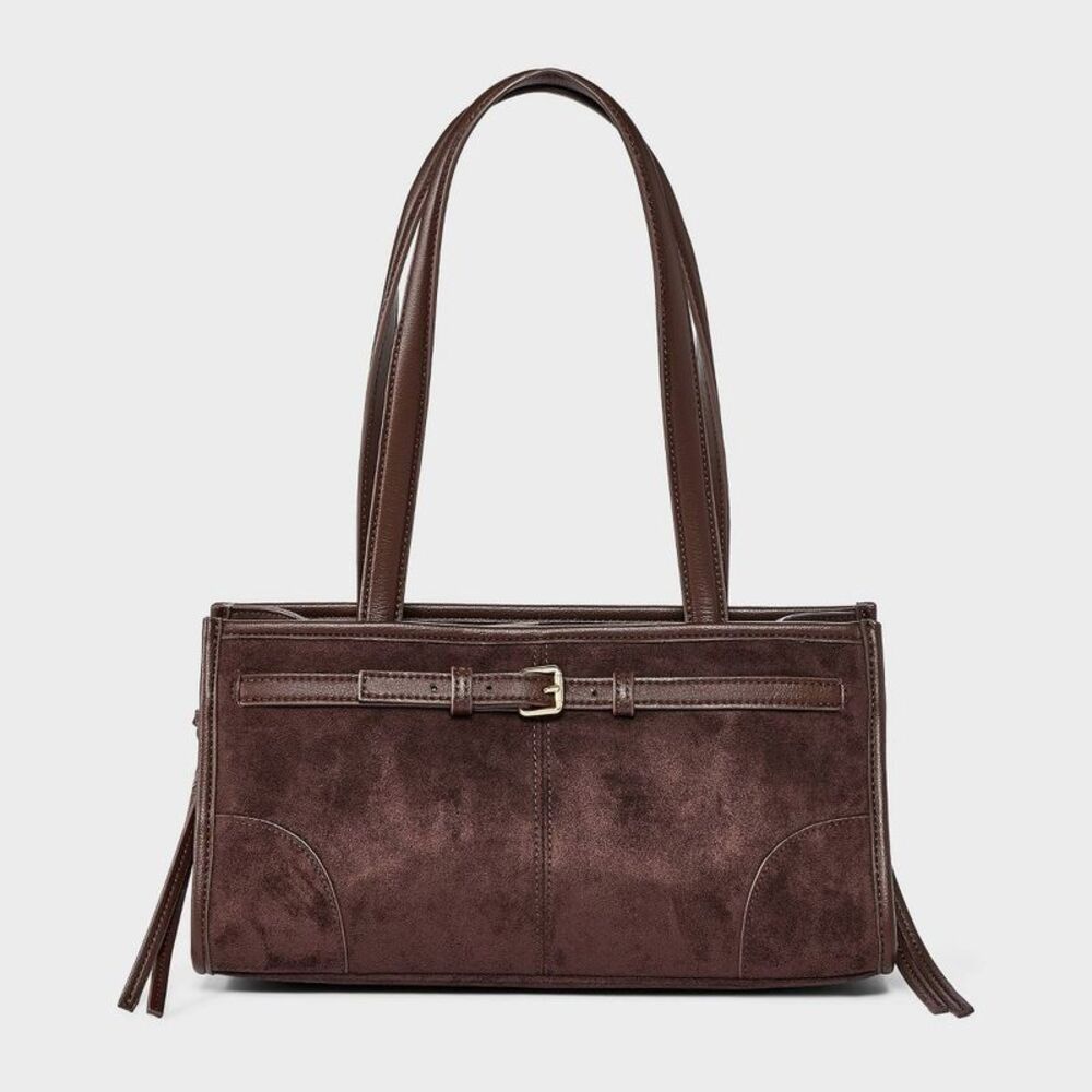 Faux Suede Belted Satchel Bag - Universal Thread Brown